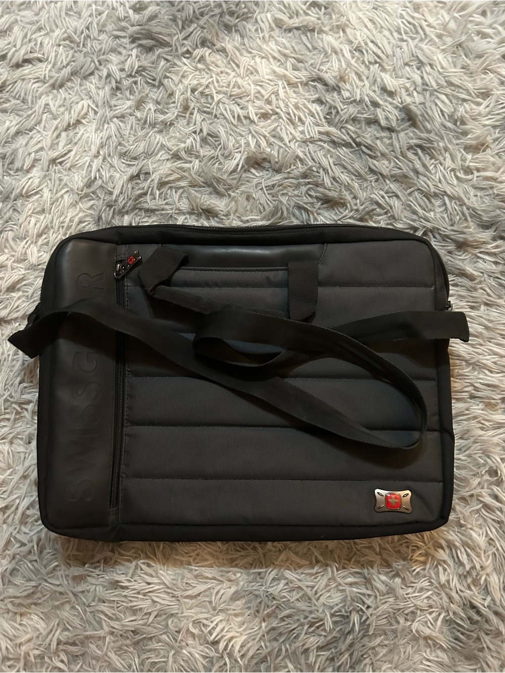 Swiss Tech Black Quilted Laptop Briefcase with Detachable Strap